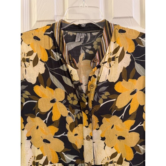 Blank London Dress Sz M Yellow Floral Womens Tunic Button Down Roll Tab Boho - Picture 5 of 14